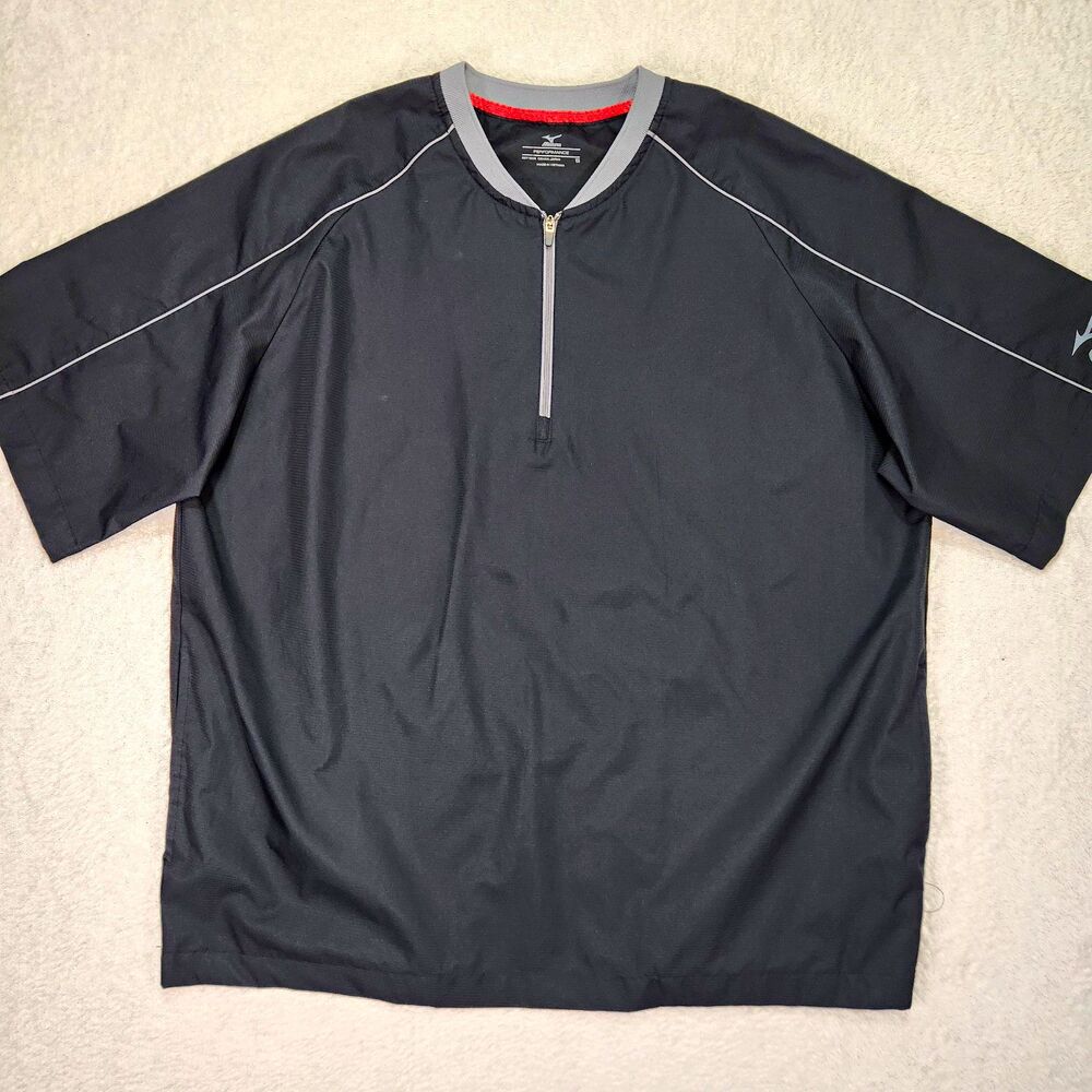Mizuno Mens Small Black Quarter Zip Short Sleeve Batting Jacket Windshirt